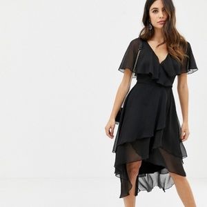 Asos Design Cape Back Dipped Hem Midi Dress